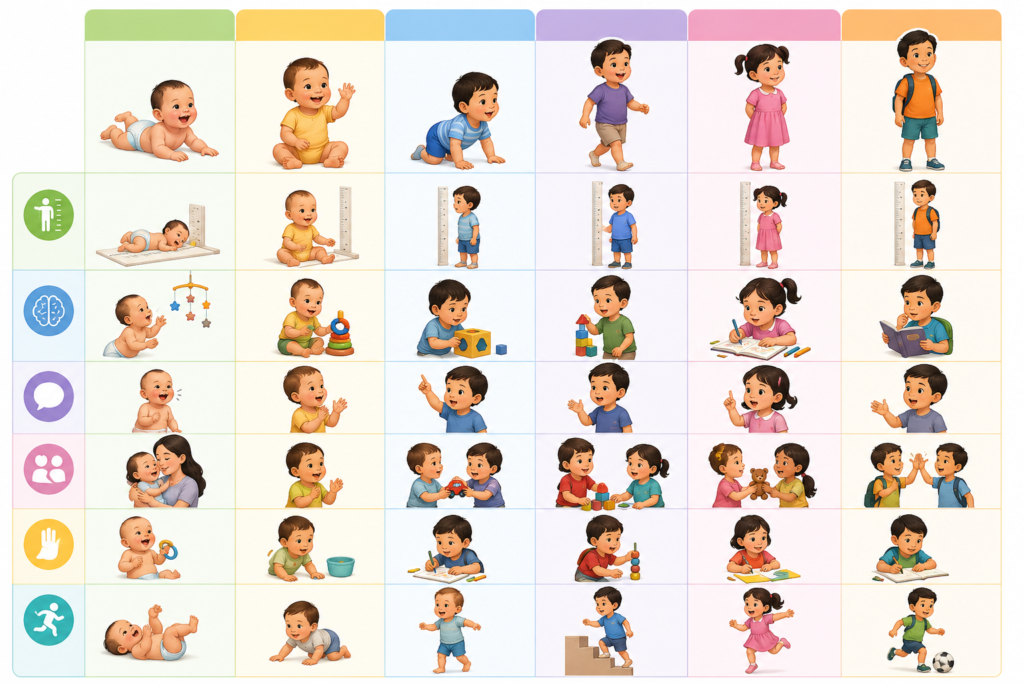 Track child growth milestones by age